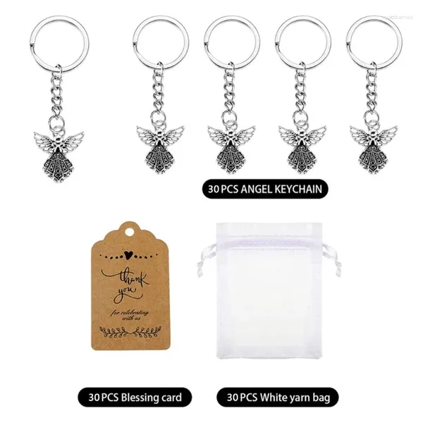 Porte-clés 30pcs / Set Angel Pendentif Porte-clés Cadeau de baptême Porte-clés avec sac de fil Dropship