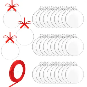 Porte-clés 30pcs / set rond clair acrylique ornements de Noël blancs avec ruban rouge artisanat vierge
