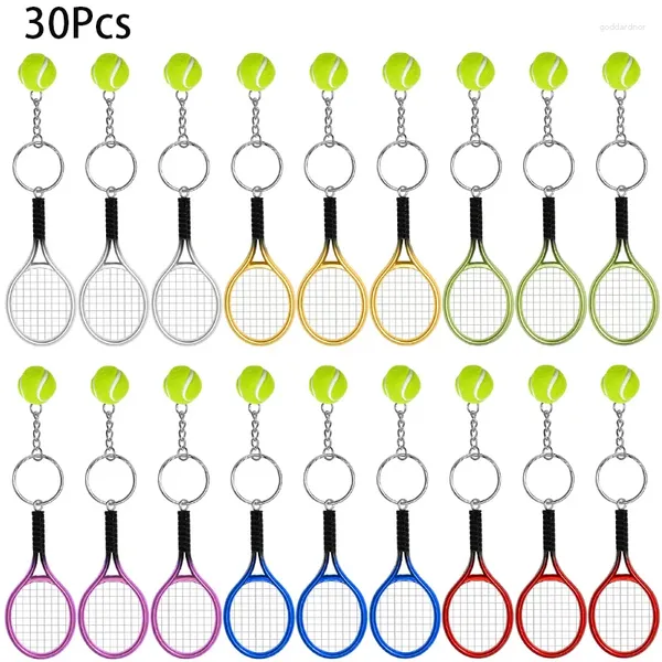 Porte-clés 30pcs Tennis Porte-clés Raquette Porte-clés Alliage Ball Split Bibelots pour l'équipe d'amoureux du sport 6 couleurs