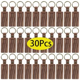 Porte-clés 30pcs bois vierge avec bracelet en cuir porte-clés en noyer bricolage porte-clés