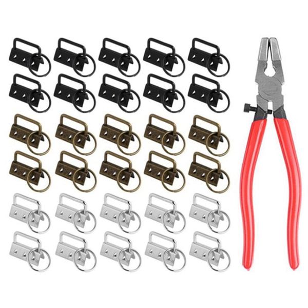 Porte-clés 32mm porte-clés matériel avec anneaux fendus ensemble couleurs assorties clips de queue pour bracelet pince lanière porte-clés bricolage outilkeychains