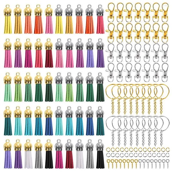 Keychains 350 PCS/set Key Ring Pendants con borla de cuero para bricolaje de joyas para hacer joyas para hacer suministros de decoración