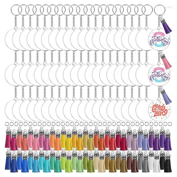 Porte-clés 350pcs acrylique porte-clés blancs avec glands kit disques de cercle clair pour bricolage artisanat ornements étiquettes de bureau