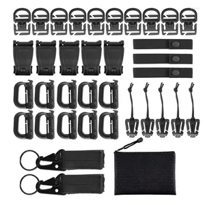 Porte-clés 35pcs attaches Molle sac clip sangle ensemble sac à dos sangle pour ceinture de gilet avec pochette zippée