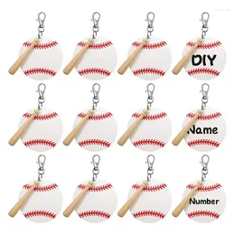 Porte-clés 36 pcs Baseball Acrylique Trousseau Blanks Kit Mousqueton Bois Bat En Gros