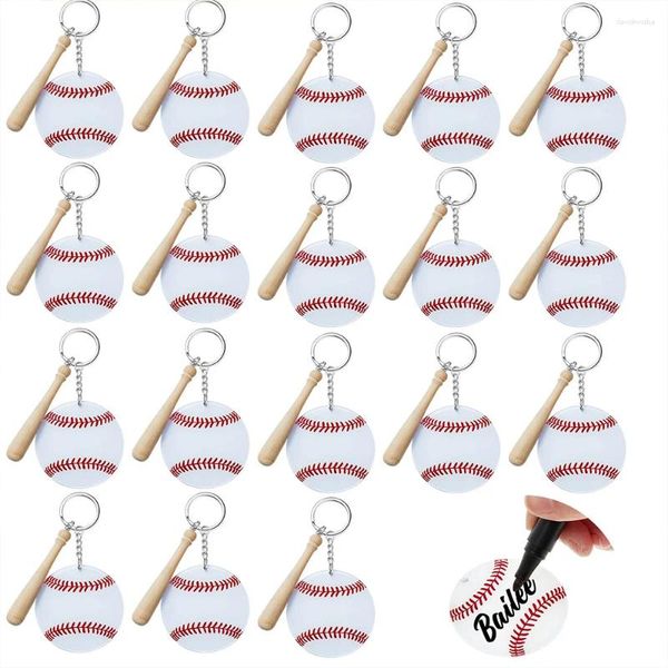 Llaveros 36 piezas de llavero acrílico de softbol en blanco, kit de 12 piezas de béisbol en blanco, 12 piezas de ganchos giratorios a presión, llavero de 12 piezas de bate de madera