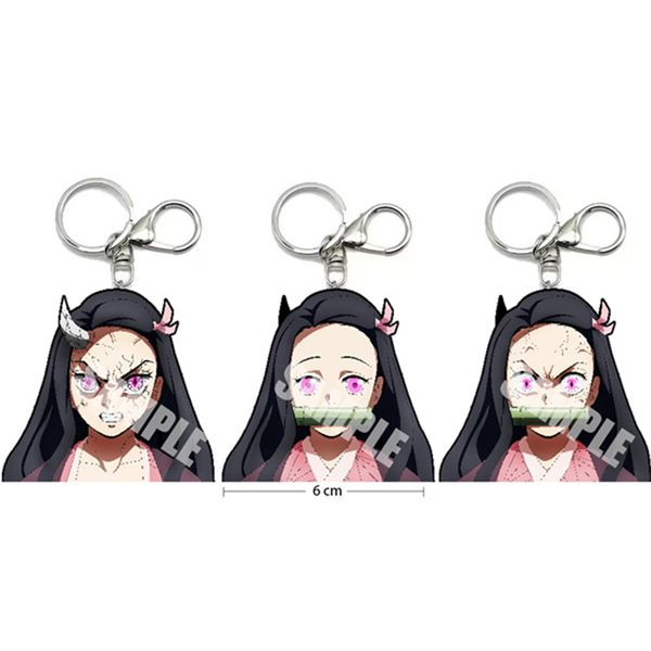 Llaveros 3D Anime Motion Demon Slayer Nezuko Acrílico Material PET Doble cara Imagen Flip Cambio 2-3 Imagen Bolsa impermeable Coche Accesorios de moda