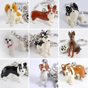 Porte-clés 3D Pet peint à la main chien artisanat mignon cadeau porte-clés amoureux teckel Animal voiture porte-clés bijoux femme porte-clés Emel22