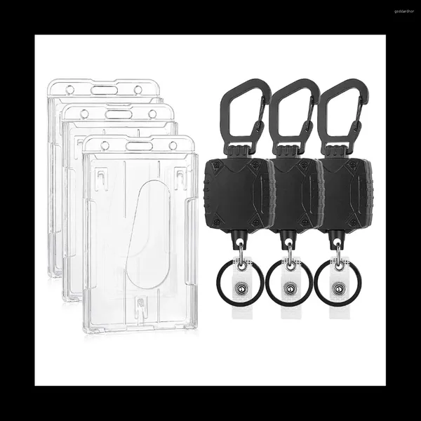 Keychains 3pack porte-badge vertical à 2 cartes et porte-clés rétractable en bobine en plastique dur en plastique dur en plastique dur