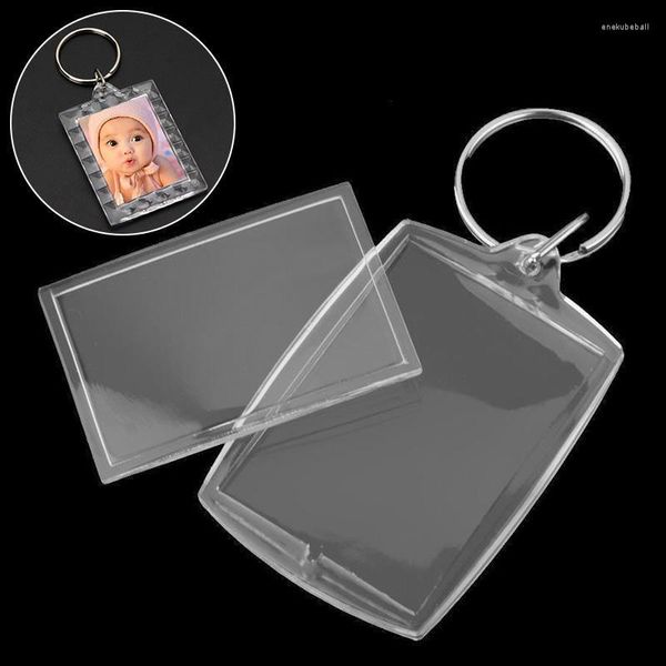 Porte-clés 3 pièces acrylique Transparent insérer Po cadre photo porte-clés Rectangle blanc porte-clés bricolage anneau fendu porte-clés cadeau Enek22