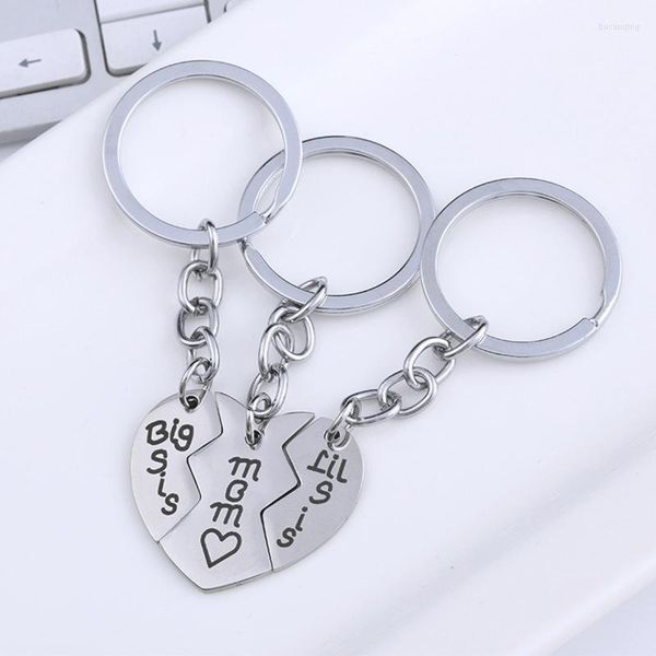 Porte-clés 3 pièces/ensemble pendentif coeur maman fille correspondant porte-clés pour grande sis petite fête des mères cadeaux H8WF