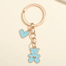 Keychains 4 kleuren schattige email Keychain Heart Bear Key Ring Animal Chains Doll Gifts For Women Girls Handtas Accessorie Diy Sieraden