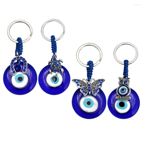 Porte-clés 4 pièces sac pendentif clé approvisionnement mauvais œil charme voiture garniture sacs anneau clés accessoires verre décorations femmes portefeuille