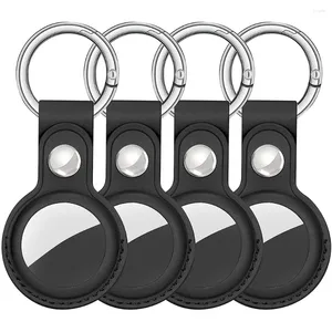 Llaveros 4 PCS Soporte protector para AirTag Funda PU Cubierta de piel de cuero con llavero Llavero Loop Air Tag Accesorios