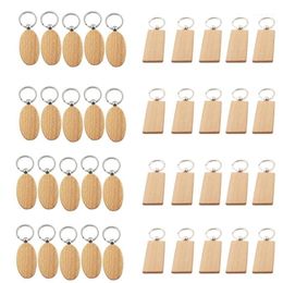 Porte-clés 40 pièces porte-clés en bois vierge bricolage étiquettes en bois cadeaux jaune 20 ovale 20 rectangle 1239P