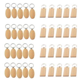 Porte-clés 40 pcs porte-clés en bois vierge bricolage étiquettes en bois cadeaux jaune 20 ovale 20 rectangle1243g