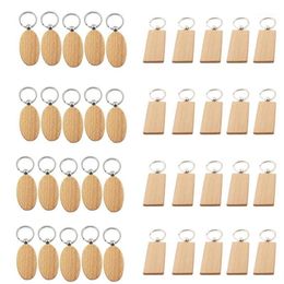 Porte-clés 40 pcs porte-clés en bois vierge bricolage étiquettes en bois cadeaux jaune 20 ovale 20 rectangle1277g