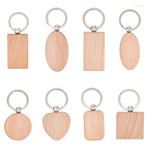 Porte-clés 40 pcs en bois vierge porte-clés étiquettes rectangle / coeur / ovale / bois rond plat pour bricolage artisanat faisant Miri22