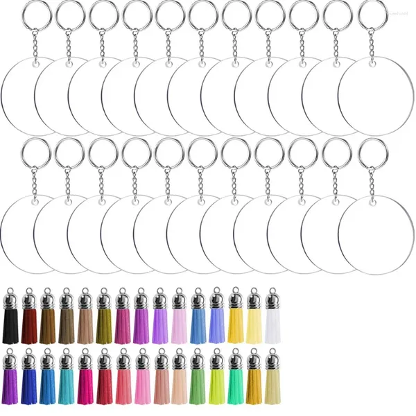 Porte-clés 40pcs Acrylique Clear Circle Disques Porte-clés Ensemble avec pendentif en cuir Pendentif Anneaux de saut pour kit de vinyle DIY Crafting