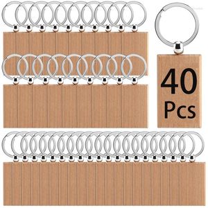 Sleutelhangers 40 stuks rechthoekige houten sleutelhanger houten sleutelhanger DIY blanco kettingtags