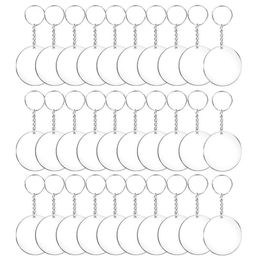 Porte-clés 48 72 96 pièces Acrylique Transparent Cercle Disques Ensemble Porte-clés Clair Rond Porte-clés Blancs Pour DIY Transparent243U