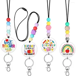 Porte-clés 4 pièces/ensemble longes d'enseignant pour badges d'identification, porte-clés en perles de silicone, cadeaux d'appréciation de remise de diplôme mignons