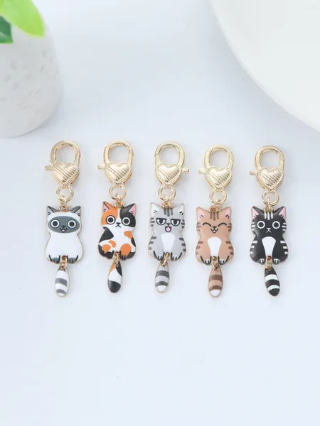 Llaveros 5 PCS Moda Gato de dibujos animados con una cola en movimiento para mujeres Regalos Lindos Collares de animales Colgantes Joyería