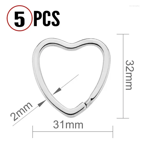 Keychains 5 pcs / lot Simple 32 mm Keyder Chic Love Heart Split Rings Metal Keyring Silver Color Accessoires P005