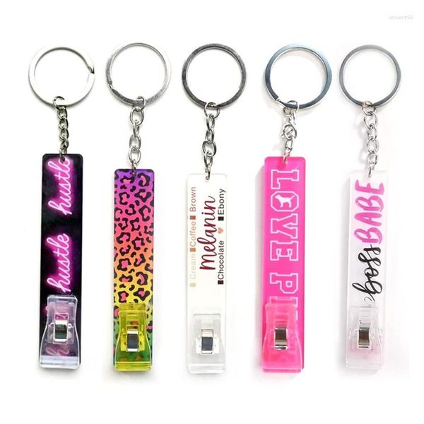 Porte-clés 5 pièces/ensemble ongles longs acrylique carte Grabber porte-clés ATM Clip extracteur avec chaîne porte-clés Kit pour les femmes