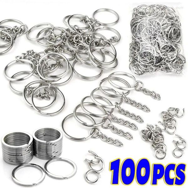 Llaveros 50/100 Uds llavero en blanco de Metal llavero anillos divididos llavero DIY llavero cierre de langosta cadenas colgantes hebillas de acero inoxidable