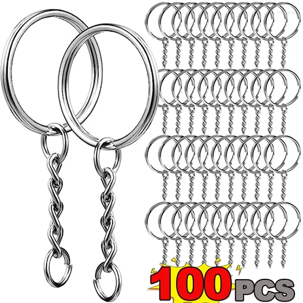 Keychains 50/100pcs de metal plateado en blanco llave con llaves de llaves divididas anillos de teclas de teclas de diy accesorios a granel accesorios