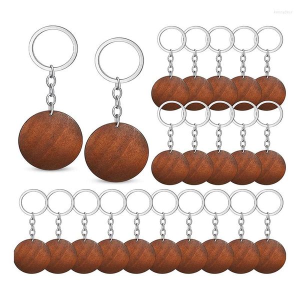 Llaveros 50 piezas de madera en blanco de forma redonda juego de llaveros de madera anillos etiquetas clave suministros de Metal para manualidades de regalo DIY