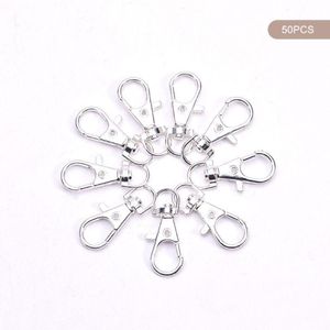 Porte-clés 50 pcs métal argent fermoirs pivotants lanière mousqueton mousqueton fermoir bricolage porte-clés fendu fbijoux making308k