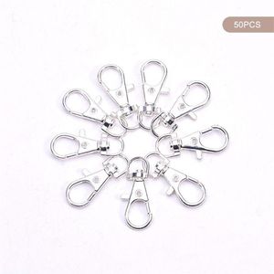 Porte-clés 50 Pcs Métal Argent Pivotant Fermoirs Longe Mousqueton Homard Griffe Fermoir DIY Split Porte-clés FJewelry Making292i