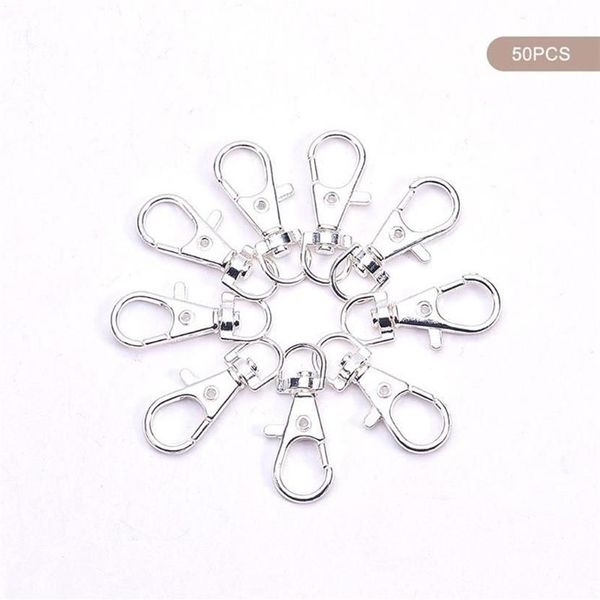 Porte-clés 50 pcs métal argent fermoirs pivotants lanière mousqueton mousqueton fermoir bricolage porte-clés fendu fjewelry making273n