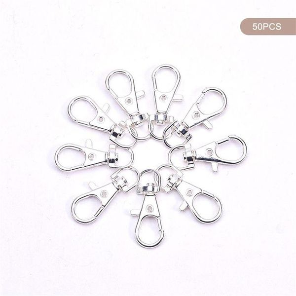 Llaveros 50 Uds Metal plateado cierres giratorios cordón mosquetón broche de pinza de langosta DIY llavero dividido FJewelry Making292i