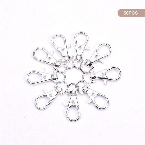 Llaveros 50 Uds Metal plateado cierres giratorios cordón mosquetón broche de pinza de langosta DIY llavero dividido FJewelry Making216G