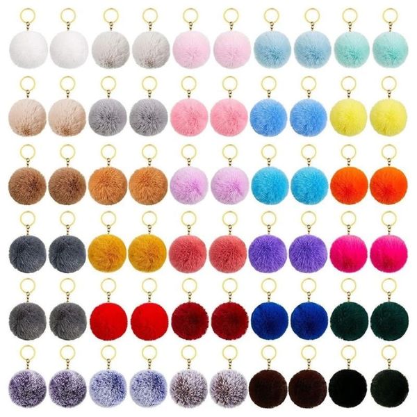 Keychains Conjunto de 50 piezas Pom Keychain Fluffy Faux Fur Pompons con anillo dividido y llave para accesorios de encanto de bolsa Keychains keycha243g