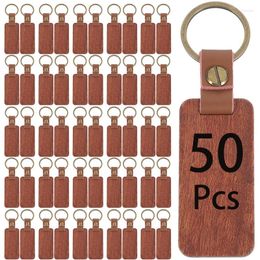 Porte-clés 50pcs vierges bois PU cuir porte-clés en bois porte-clés pour bricolage voiture ornement cadeau