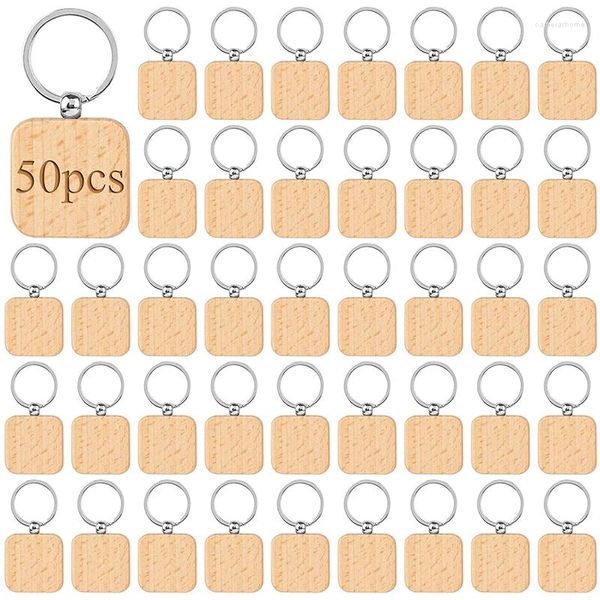 Porte-clés 50pcs bricolage porte-clés en bois blanc porte-clés carré