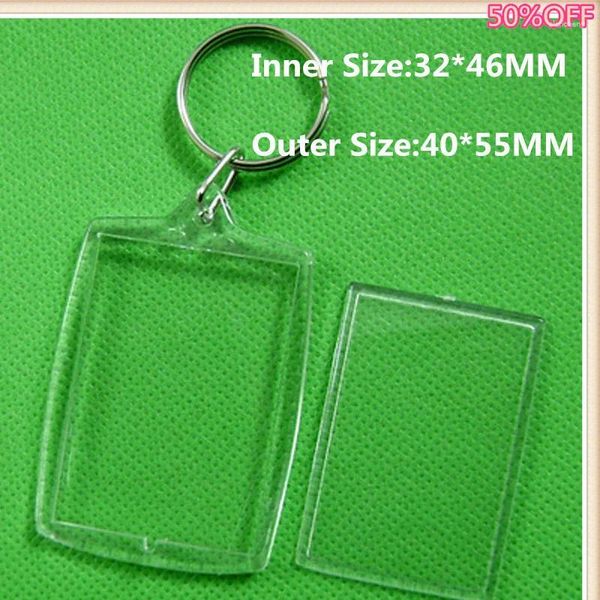 Porte-clés 50pcs / lot arc rectangulaire transparent blanc acrylique insert po cadre photo porte-clés porte-clés bricolage anneau fendu porte-clés cadeau