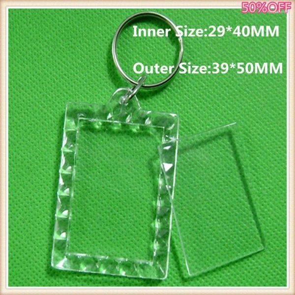 Porte-clés 50pcs / lot dentelle rectangulaire bricolage acrylique cadre photo vierge insert transparent porte-clés po pour cadeau