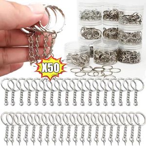 Porte-clés 50pcs métal blanc porte-clés porte-clés anneaux fendus bricolage porte-clés clé mousqueton pendentif chaînes boucles mousqueton