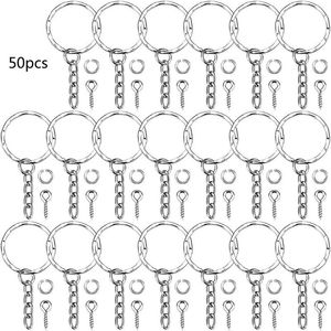 Keychains 50 stks zilveren schroef oogpen sleutelhangers met open springring ketting extender pins split sleutelhanging sieraden maken bevindingen keychains