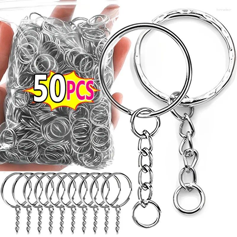 Keychains 50pcs Stainless Steel Hole Flat Key Ring DIY Bag Pendant Buckles Making Polished Line Split Rings Jewelry Findings