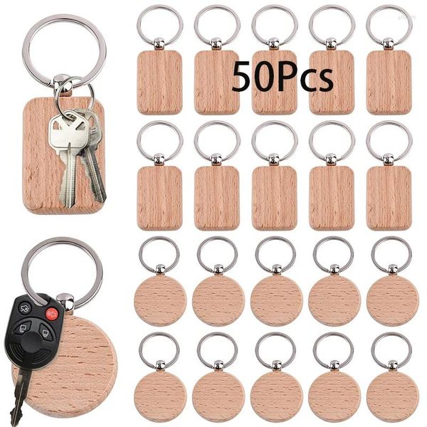 Porte-clés 50pcs porte-clés en bois blanc artisanat signes en bois pour l'artisanat porte-clés