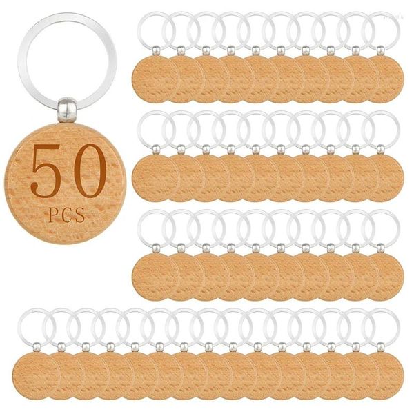 Keychains 50pcs en bois porte-clés en bois blanc inachevé des blancs de bois rond