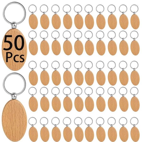Llaveros 50 unids llavero de madera en blanco etiqueta de llave sin terminar con anillo para bricolaje