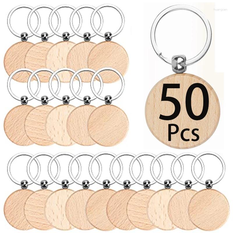 Porte-clés 50pcs porte-clés en bois porte-clés ronds bricolage bois blancs étiquettes cadeaux ID pendentifs artisanaux