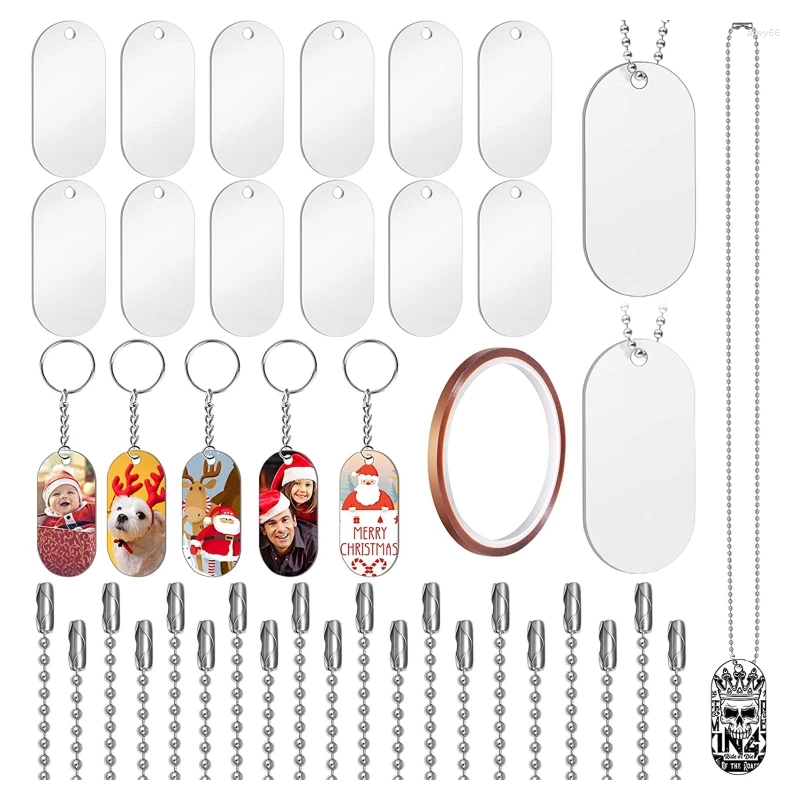 Llaveros 51pcs Sublimación en blanco Set Colgantes de transferencia de calor para etiquetas de mascotas personalizadas